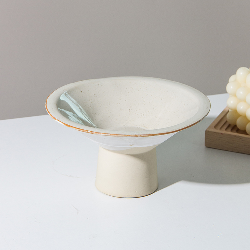 Lemeng Japanese Style High-footed Plate Wabi-sabi Style Ornaments Home Ceramic Fruit Plate Hotel Homestay High-footed Zen Tea Plate