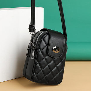 Fashionable one-shoulder bag with diamond pattern, mobile phone, wallet