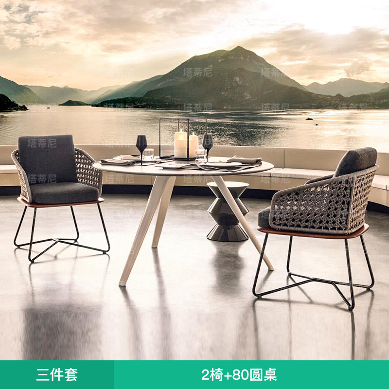 Mesas y sillas de ratán al aire libre Villa jardín al aire libre muebles de ocio balcón patio impermeable protector solar silla de ratán de tres piezas image 11