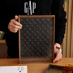 Retro Cherry Blossom Glass Tray for Home Use, Rectangular Walnut Wood Small Tea Plate, Cup Storage Fruit and Pastry Plate