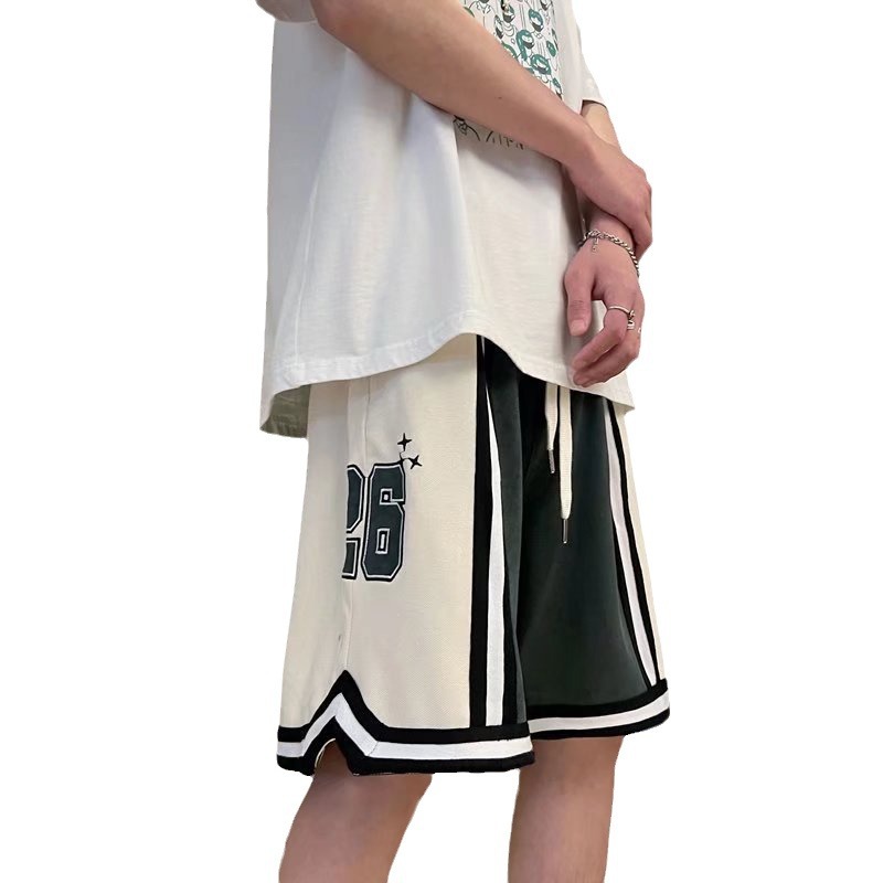 Nuevo estilo de marca compartida cintura pantalones cortos de filete de flores y frutas baloncesto casual para hombres tendencia deportes de cinco puntos pantalones sueltos estilo fino de verano