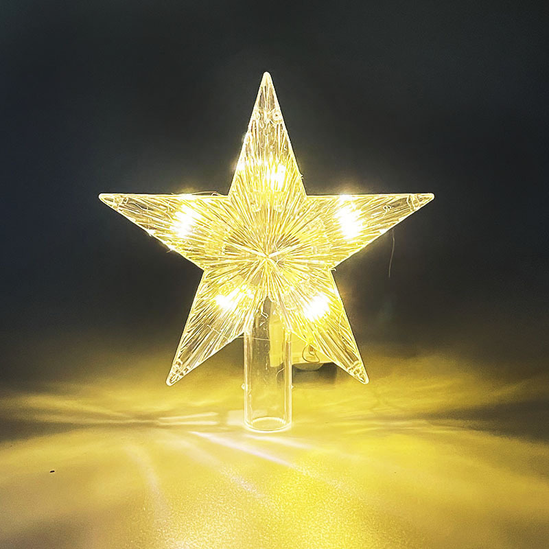 Nuevo árbol de Navidad LED decoración de estrella de luz transparente caja de baterías de color cálido cable de cobre con lámpara de estrella pentagonal transfronteriza