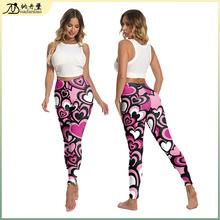 跨境情人节爱心女式打底裤数码印花裤运动休闲瑜伽裤紧身裤打底裤