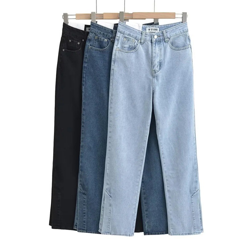 2023 European and American Style Spring and Summer New Wide Side High Slot Jeans Loose Wide Leg Casual Pants for Women