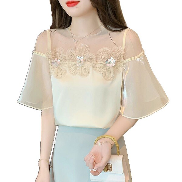Fashionable elegant three dimensional lace summer T-shirt with a…