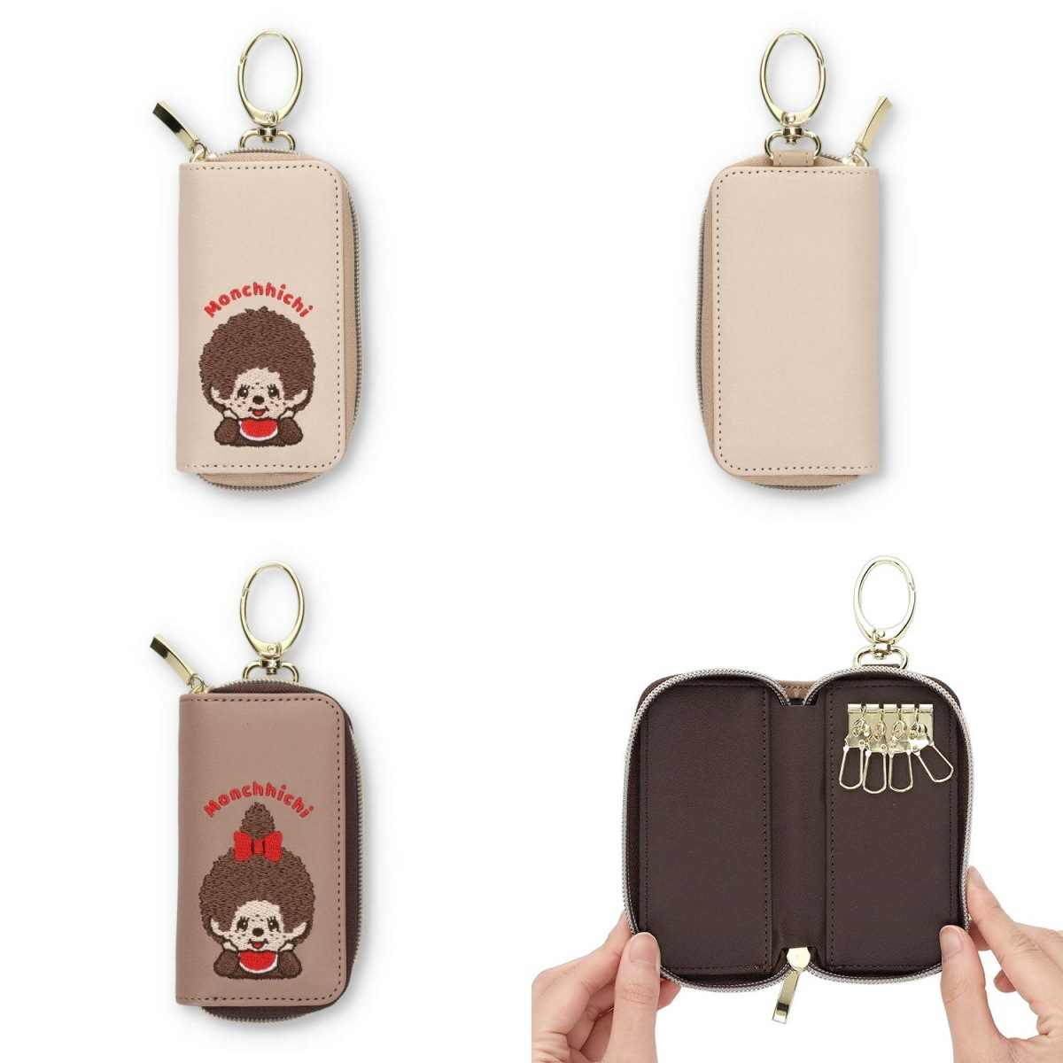 Japanese-Style Monchhichi Cute Large-Capacity Multifunctional Key Pouch Cartoon Plush Embroidery Car Key Storage Bag Holder