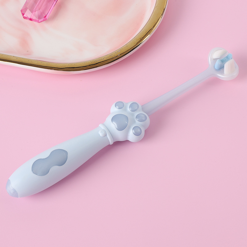 Cepillo de dientes de lana suave de dibujos animados de tres lados, garras de gato, cepillo de dientes para niños, niños y niñas lindos, limpieza bucal del bebé, protección de las encías, paquete individual