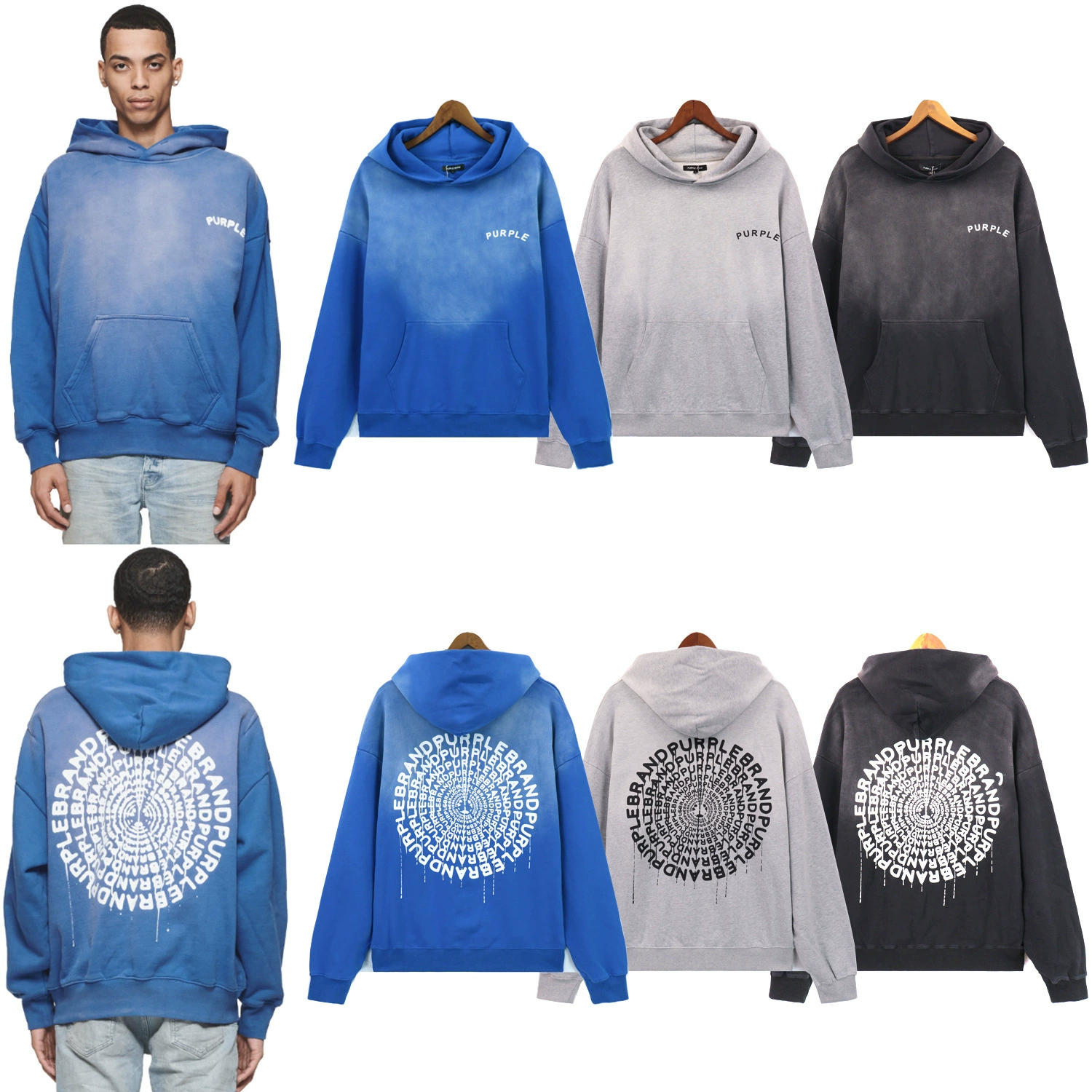 Трансграничный европейский и американский модный бренд Фиолетовый вращающийся круг с буквенным принтом, стираная толстовка с капюшоном, мужская и женская уличная куртка