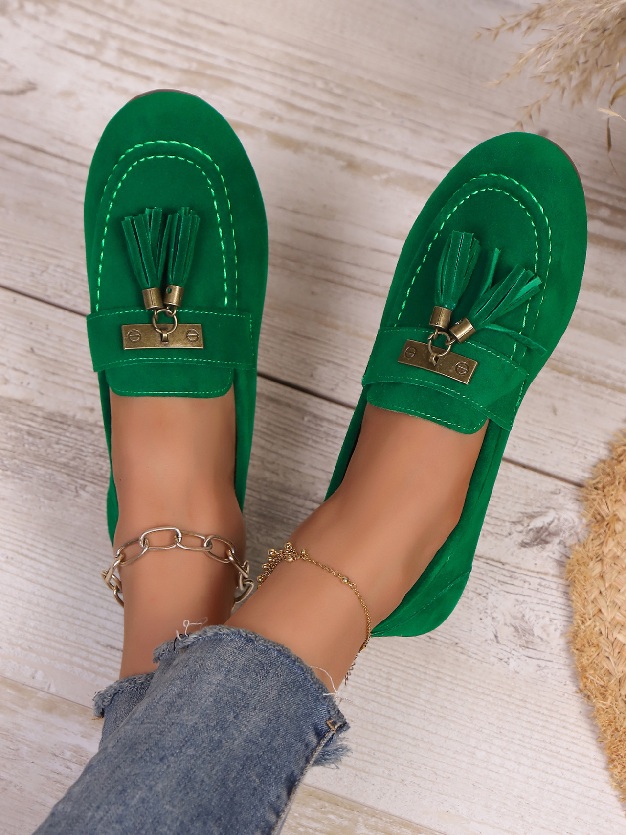 Bequeme Damen Wildleder Slipper Freizeitschuhe Mit Quasten Dekor_voghion.com