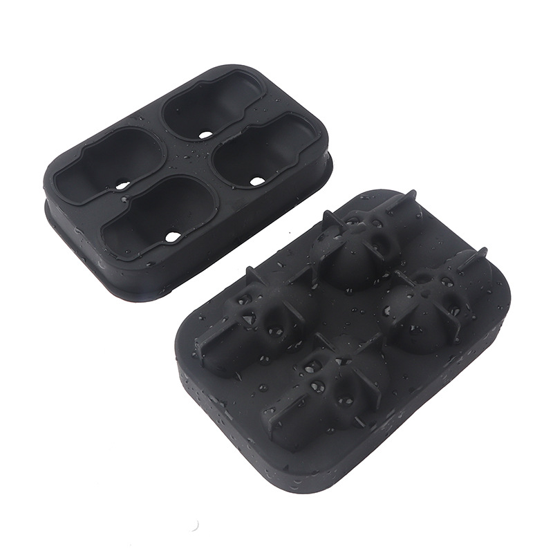 Engrosado 3D tridimensional 4-piece cráneo cubo de hielo molde bar DIY creativo whisky hueso molde de hockey sobre hielo