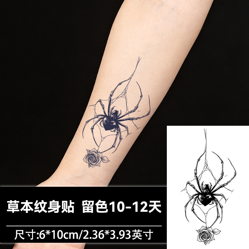 Spider Rose Herbal Juice Tattoo Stickers for Men and Women, Waterproof and Long-Lasting, Trendy and Cool, Realistic and Stylish, for Arms, Collarbones, and Wrists