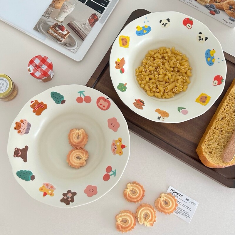 [Guohe Ceramics] Cartoon Cute Deep Plate Soup Plate Ceramic Tableware Household ins Wind (Copyright Product)