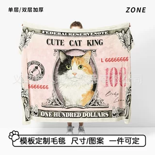 定制毛毯送男女友礼物闺蜜午睡披肩毛毯沙发盖毯猫咪美元创意毯子