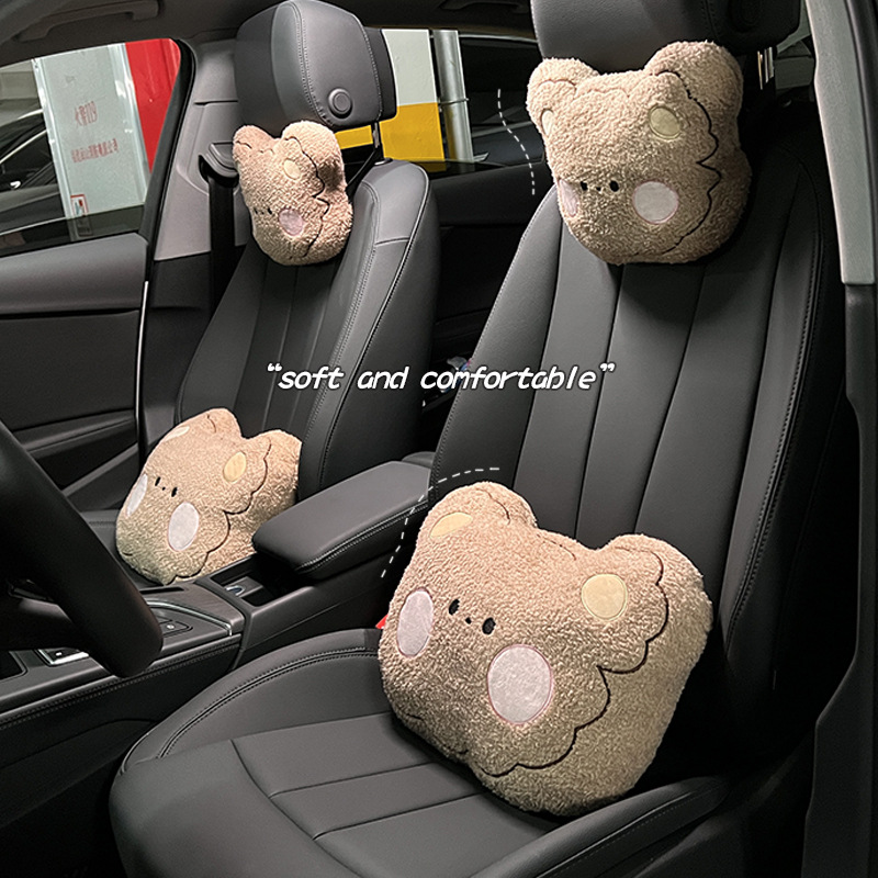 Cartoon Car Headrest Plush Bear Car Seat Neck Pillow Cushion Cute And Comfortable Car Interior Headrest