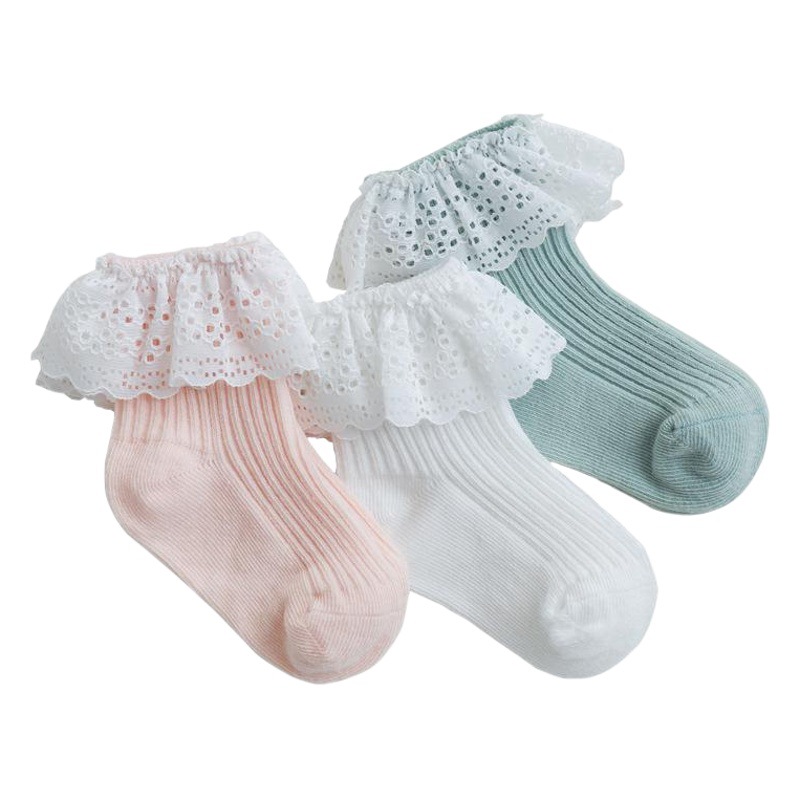 19 primavera y verano nuevos calcetines para niños doble aguja boca suelta calcetines de encaje de color sólido calcetines de bebé recién nacido 0-1-3-5 años