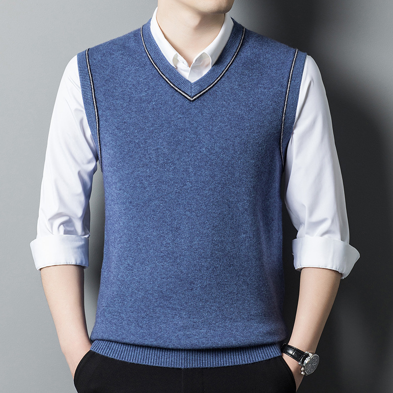 Spring and Autumn Men's Fashion Sleeveless Sweater Vest V-Neck Knitted Pullover Casual Vest Thickened Men's Clothing Spring and Autumn Men's Fashion Sleeveless Sweater Vest V-Neck Knitted Pullover Casual Vest Thickened Men's Clothing