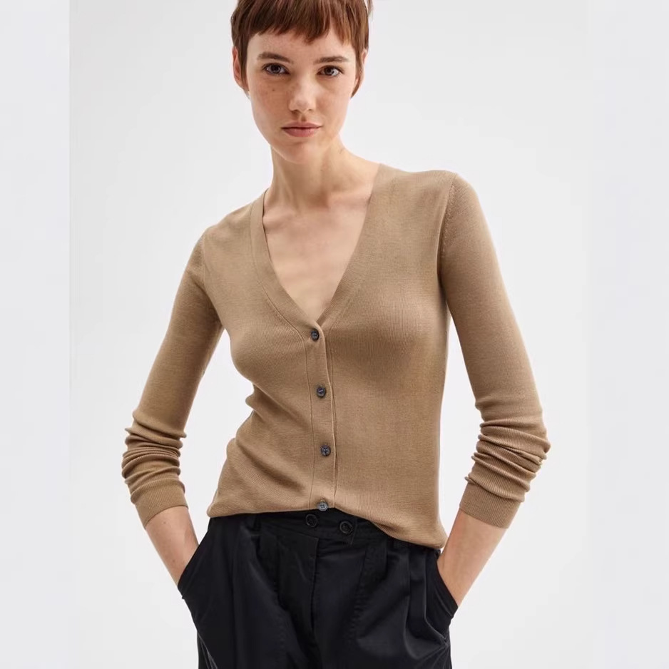 유럽, 미국 및 이탈리아 오리지널 NILI ** TAN 코트 여성용 100 실크 니트 긴 소매 카디건 가을과 겨울 단색 코트