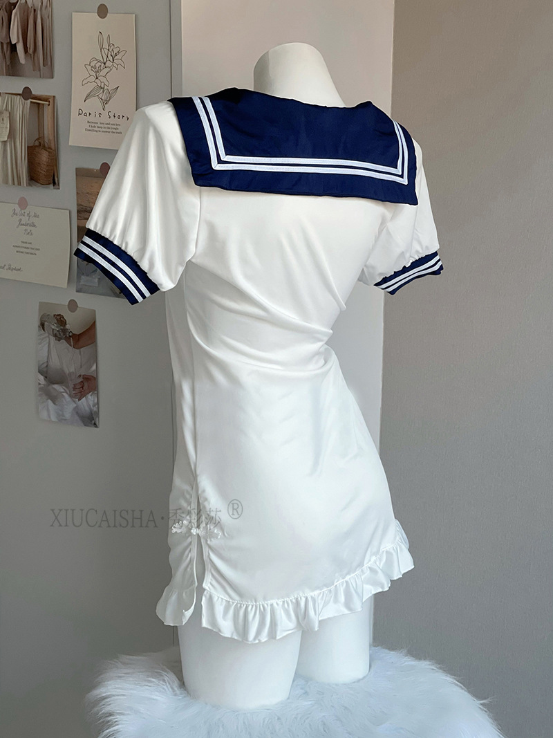 Xiuaisha Sailor-Style Student Roleplay Lingerie Set with Bow and Thong — detail image 12