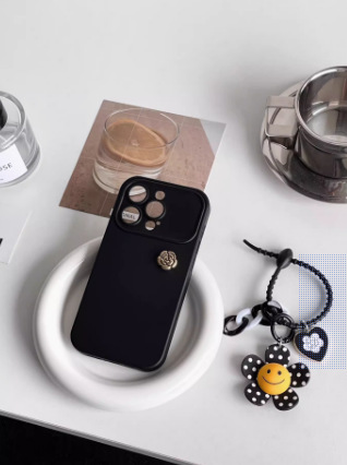 2-en-1 Camelia tridimensional negro puro + colgante de girasol + LF