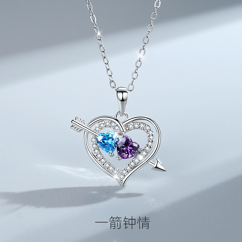 Estilo europeo y americano amor flecha plata de ley S925 corazón a corazón colgante transfronterizo de dos colores en forma de corazón nuevo diamante incrustado