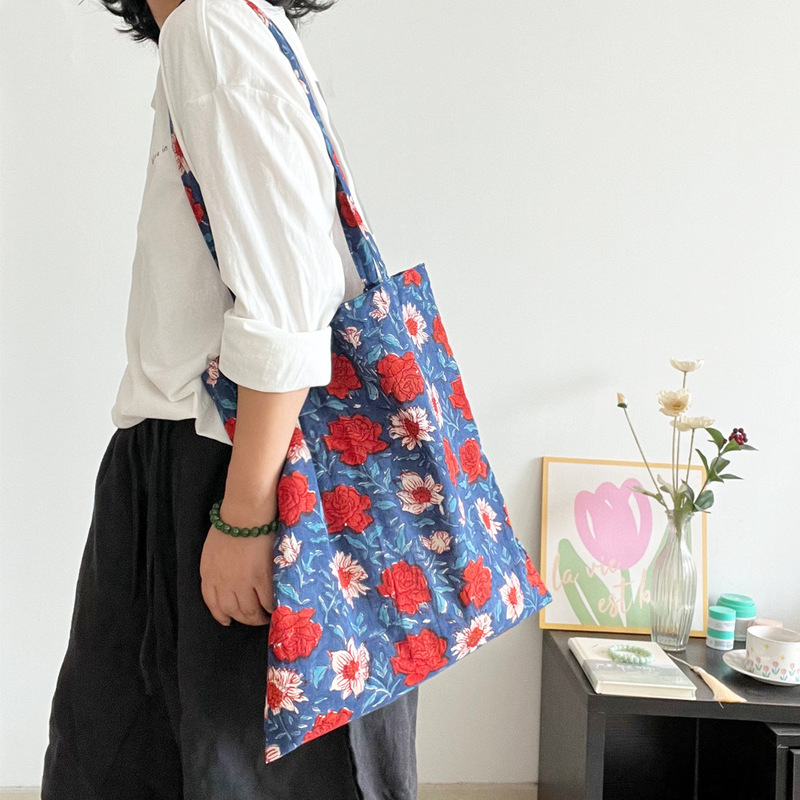 Spring New Style Indian Traditional Indigo Blue Cotton Shoulder Bag Eco-Friendly Bag Simple Canvas Bag Thin Women's Bag Spring New Style Indian Traditional Indigo Blue Cotton Shoulder Bag Eco-Friendly Bag Simple Canvas Bag Thin Women's Bag