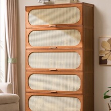 书柜防尘仿复古翻门架置物架带门落地家用客厅美式书柜中古风实木