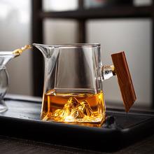 家用大号待客匀杯木把四方玻璃观山公道杯 高硼硅玻璃茶海分茶器