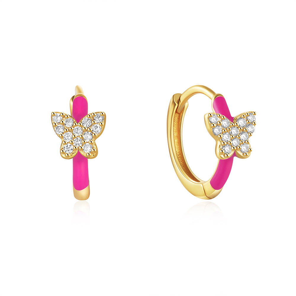 2g Weight 925 Sterling Silver Ear Needle Material Zircon Inlay Material Earrings Classification 1 Pair Quantity Holiday, Daily Occasion 925 Sterling Silver Material Circle, Butterfly Pattern Women's Gender Enamel, Plating, Inlay Design Simple Style Style 1 Pair 925 Sterling Silver Zircon Circle Butterfly Earrings 15