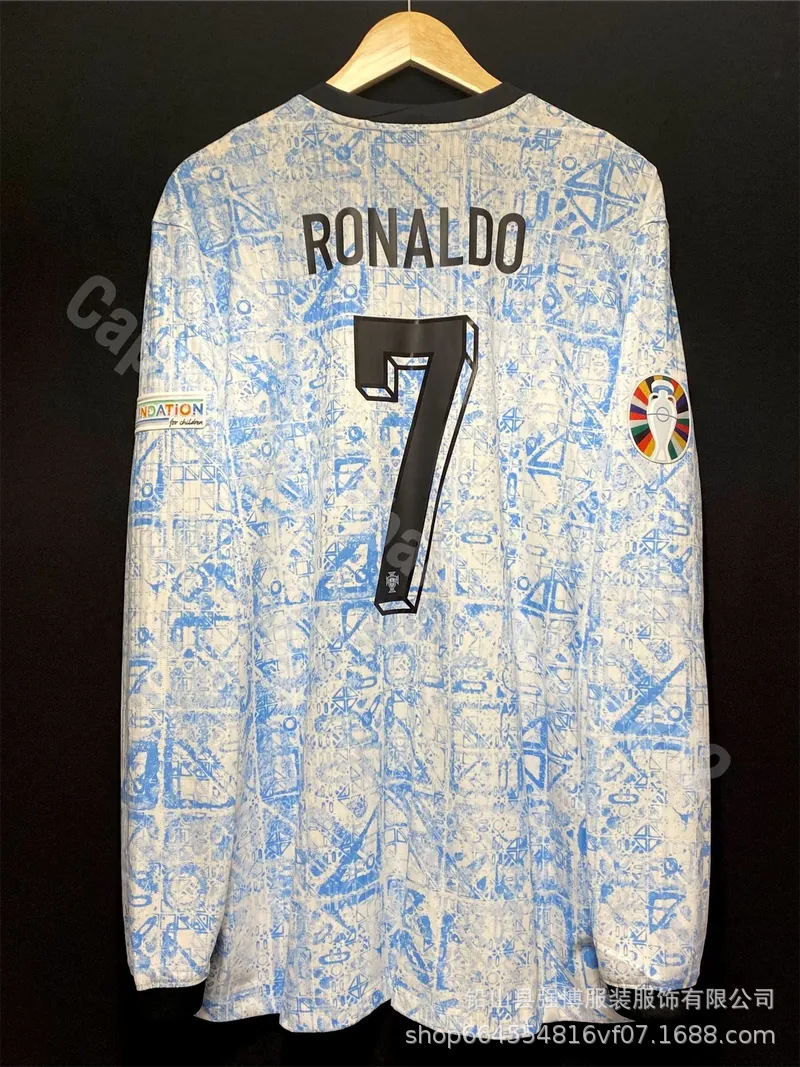 Nike x Portugal 2024 Away Ronaldo #7 Long Sleeve Jersey Sail/University Blue