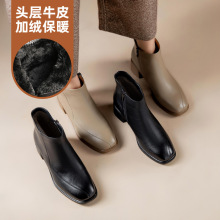 真皮加绒保暖软底短靴妈妈鞋子棉鞋中年短靴洋气时尚皮鞋秋冬新款