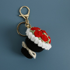 創意手工編織手捧花掛件 迷你毛線鈎織花束鑰匙扣 甜美手作包掛