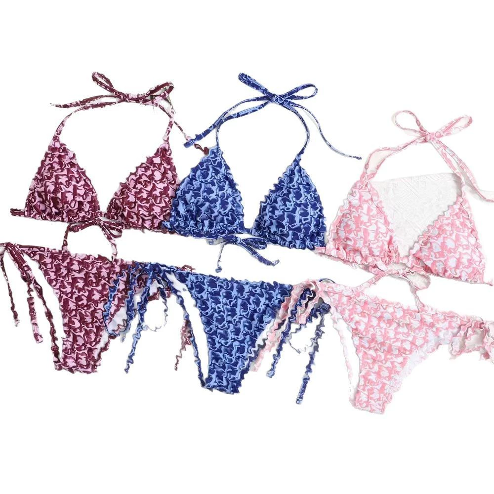 Triangle Bikini Set Women, European-Style Drawstring Sports Swimwear, Sizes S–XL