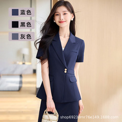 2025新型職業スーツセット女性半袖工装医美フロント販売部スカートセット作業服夏