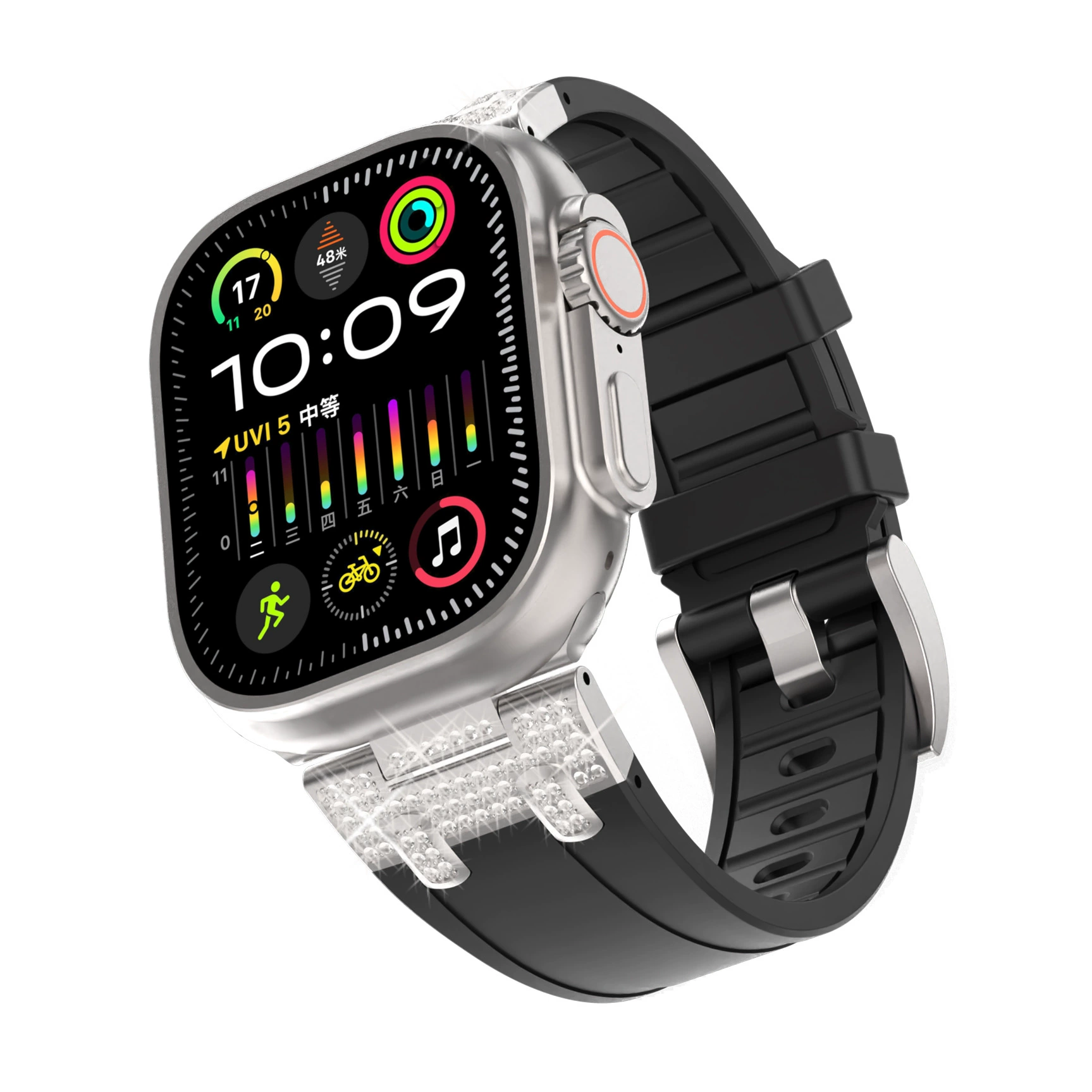 Применимо для Apple Watch Ultra2 Apple, полный звездный силиконовый резиновый ремешок 9-го поколения iwatch металлический ремешок