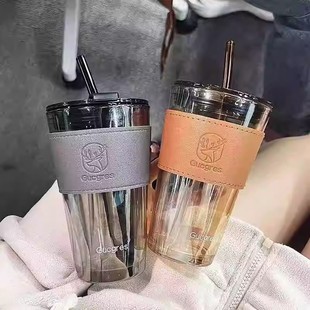 Fawn Glass Cup Ins High-Value Light Luxury Straw Cup Portable Student Female Couple Large Capacity Cup Coffee Cup