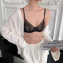 25新法式蕾丝内衣女缎面小胸聚拢上托防下垂大胸显小性感文胸套装