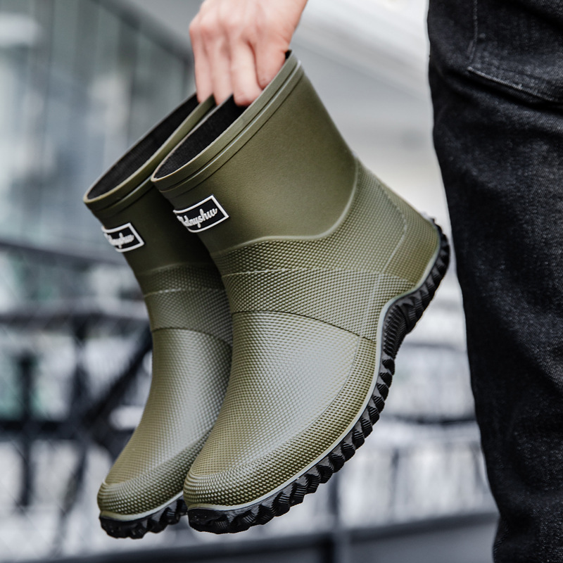 Botas de Lluvia de Caña Media para Adultos de PVC Impermeable y Antideslizante para Exteriores