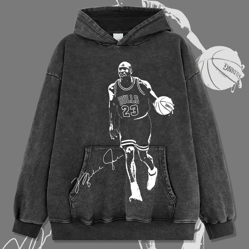 Cross-border American Vintage Flying Trapeze Printed Batik Hooded Sweater Heavy Cotton Loose Pullover Hoodie