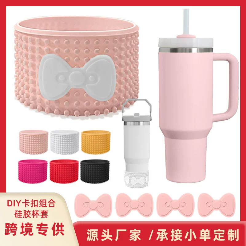 Creative DIY Bow Knot Buckle Stanley Personalized Cup Sleeve Amazon Hot Selling 40oz Silicone Cup Sleeve