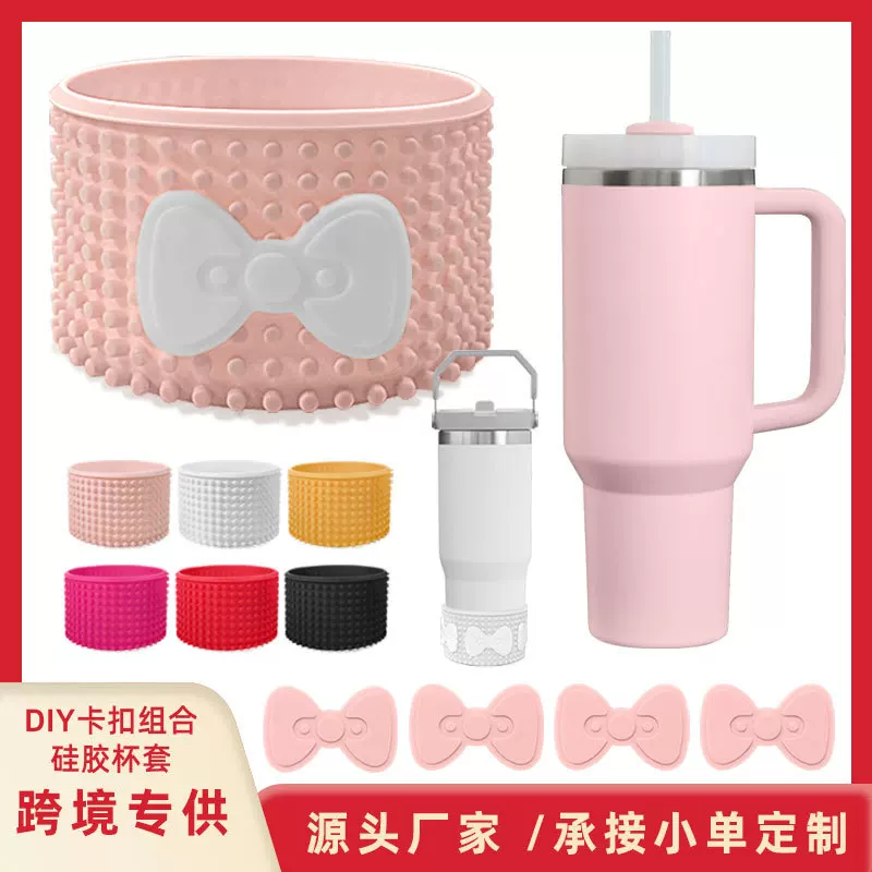 Creative DIY Bow Knot Buckle Stanley Personalized Cup Sleeve Amazon Hot Selling 40oz Silicone Cup Sleeve