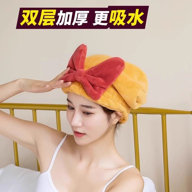 干发帽速干女套头蝴蝶结超吸水洗澡浴帽成人加厚超厚干发巾掉毛|undefined