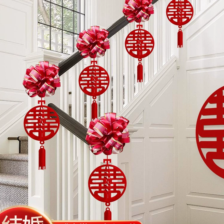 Свадебное украшение перил лестницы для свадьбы невесты в сельском новом доме с счастливыми словами, гирляндой и лентой, подвесное украшение, набор украшений для свадебной комнаты