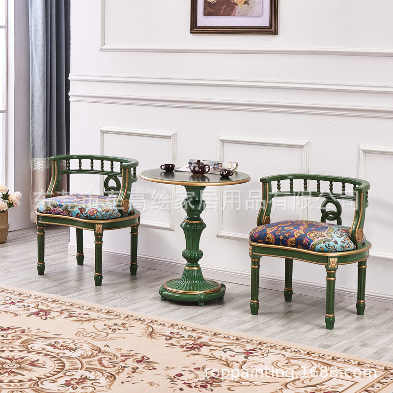 Golden Emerald European and American Three-Piece Table and Chair Home Furnishings Living Room Round Coffee Table Balcony One Table and Two Chairs
