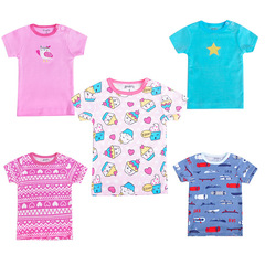 外貿短袖肩開紐扣兒童T恤5件包ins卡通全棉可愛T恤baby t-shirt