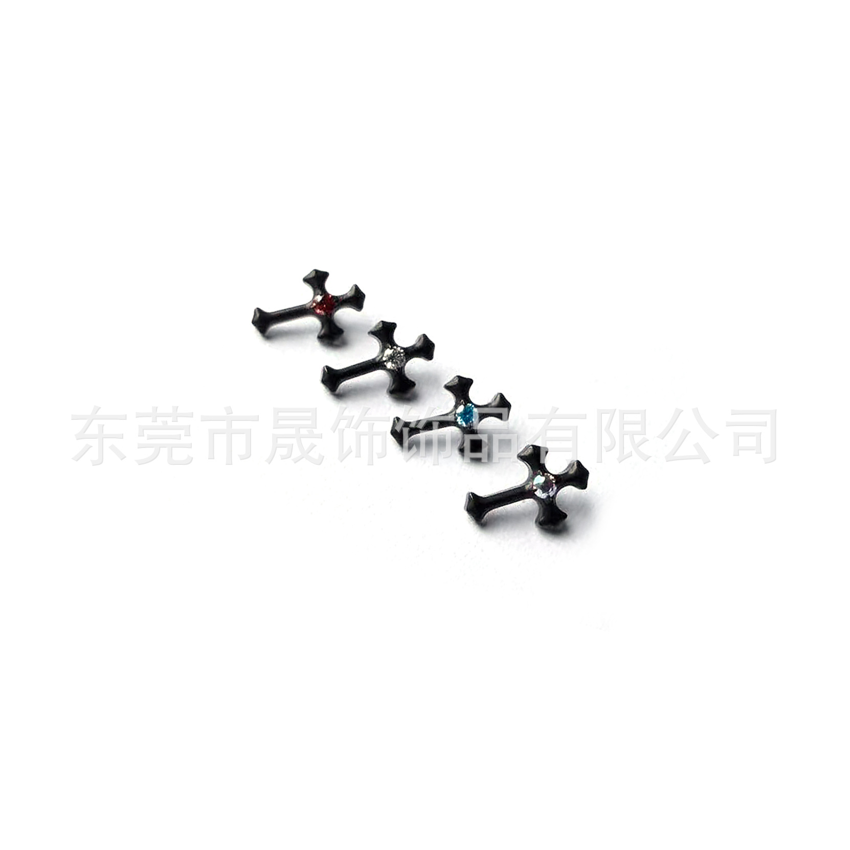 F136 Titanium Ear Stud 朋克 Black Cross Studded Cubic Zirconia Helix Cartilage Stud G23 Implant Grade Titanium 人体 Piercing Jewelry