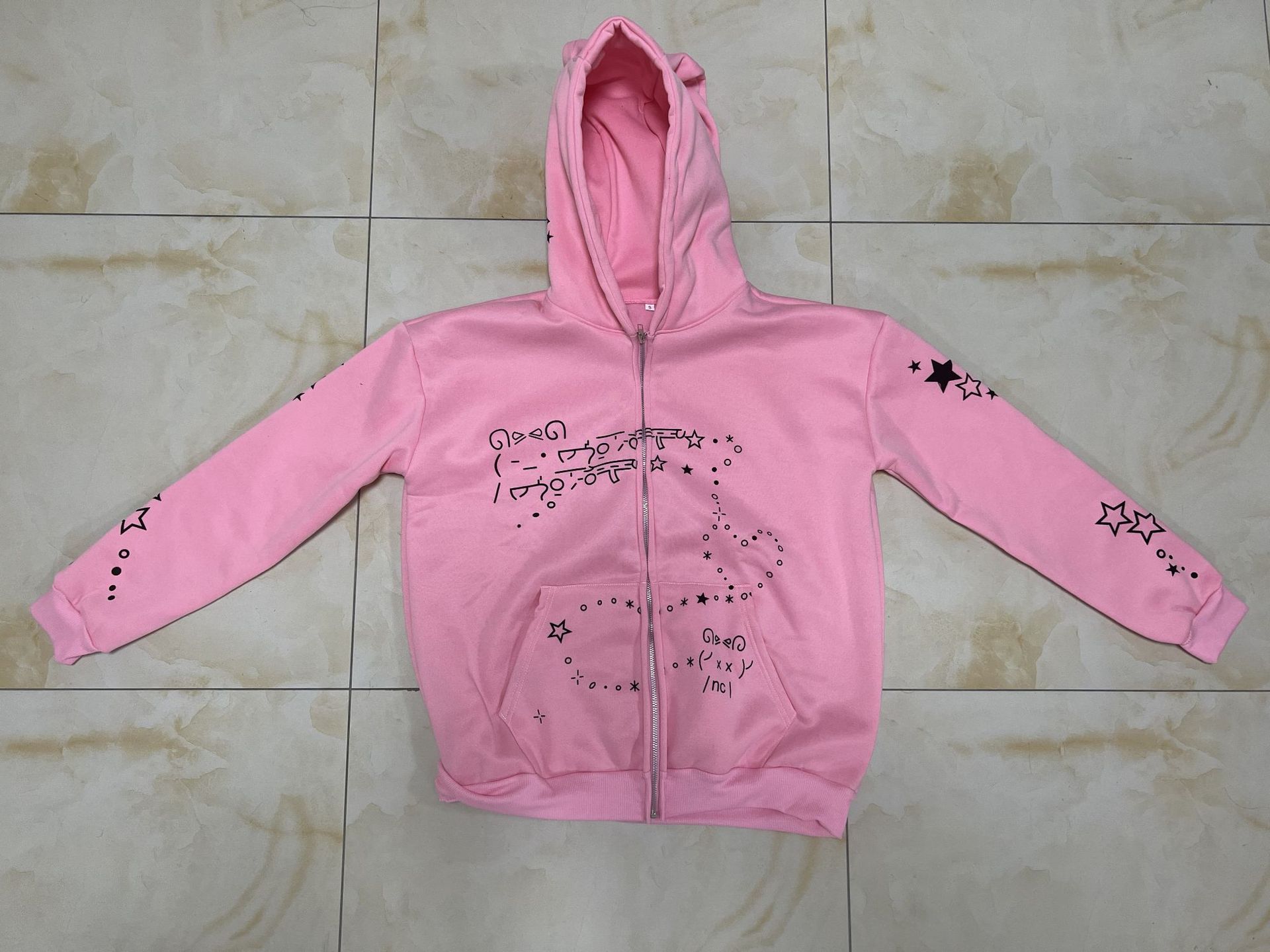 Fashionable Ins New Autumn/Winter Casual Bear Star Printed Loose Zipper Hoodie Set_voghion.com