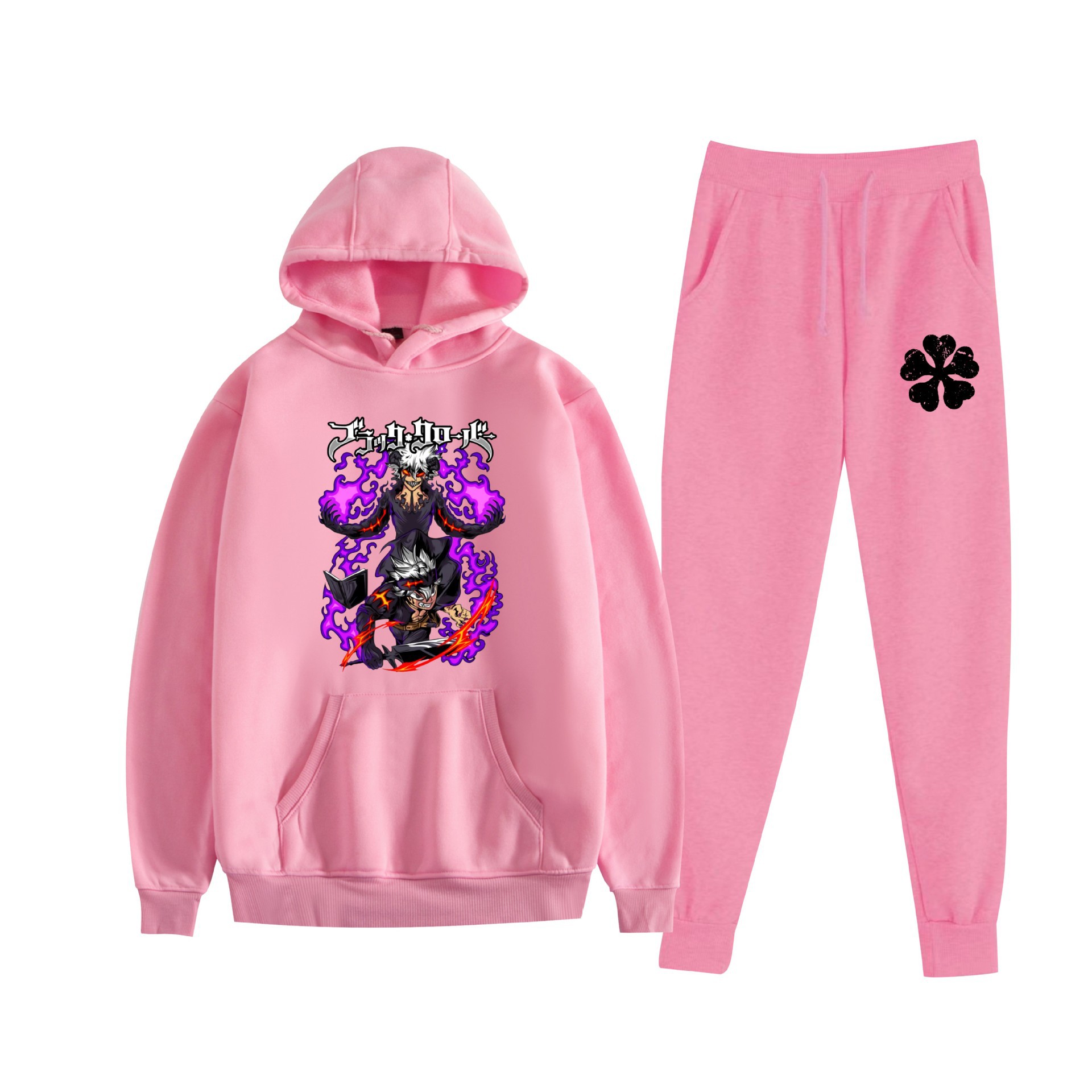 Europa y América otoño e invierno negro trébol de cuatro hojas periférico bidimensional hombres y mujeres deportes de ocio más suéter con capucha de terciopelo traje al por mayor