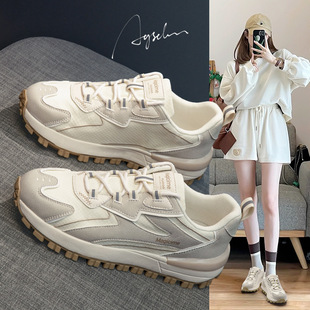 Augu Shiden Waffle Agan Shoes Women's 2025 New Fashion Autumn Single Shoes Sports Style Simple Casual Shoes Trendy