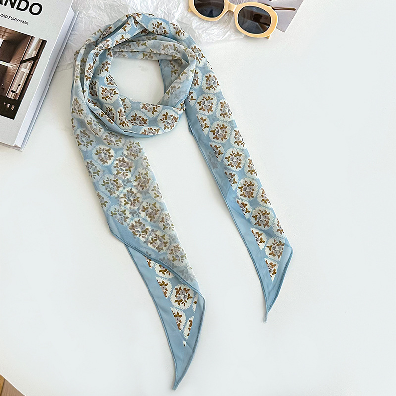Bufanda de seda, banda larga, sentido de alta calidad, flor de doble cara, sentido de la atmósfera coreana, pañuelo, cinturón para el cabello, bufanda decorativa, bufanda fina, chal