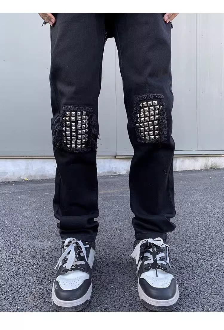 2025 Spring And Autumn Versatile Fashion Black Distressed Design Jeans Washed Wear-resistant Youth Long Pants Men's Cool_mkmklike.com